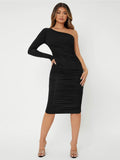 Buy Shein Sxy One Shoulder Ruched Bodycon Dress in Pakistan