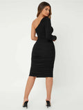 Buy Shein Sxy One Shoulder Ruched Bodycon Dress in Pakistan