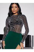 Buy SHEIN BAE Lettuce Trim Glitter Sheer Mesh Top Without Bra in Pakistan
