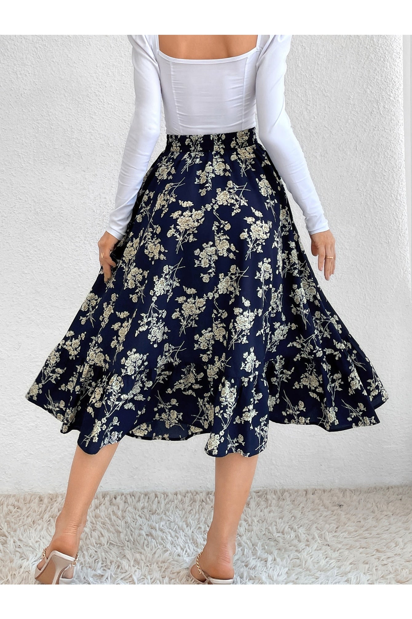 Buy Shein Allover Floral Print Ruffle Hem Skirt - Large in Pakistan