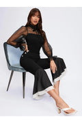 Buy SHEIN Dobby Mesh Flounce Sleeve Blouse in Pakistan