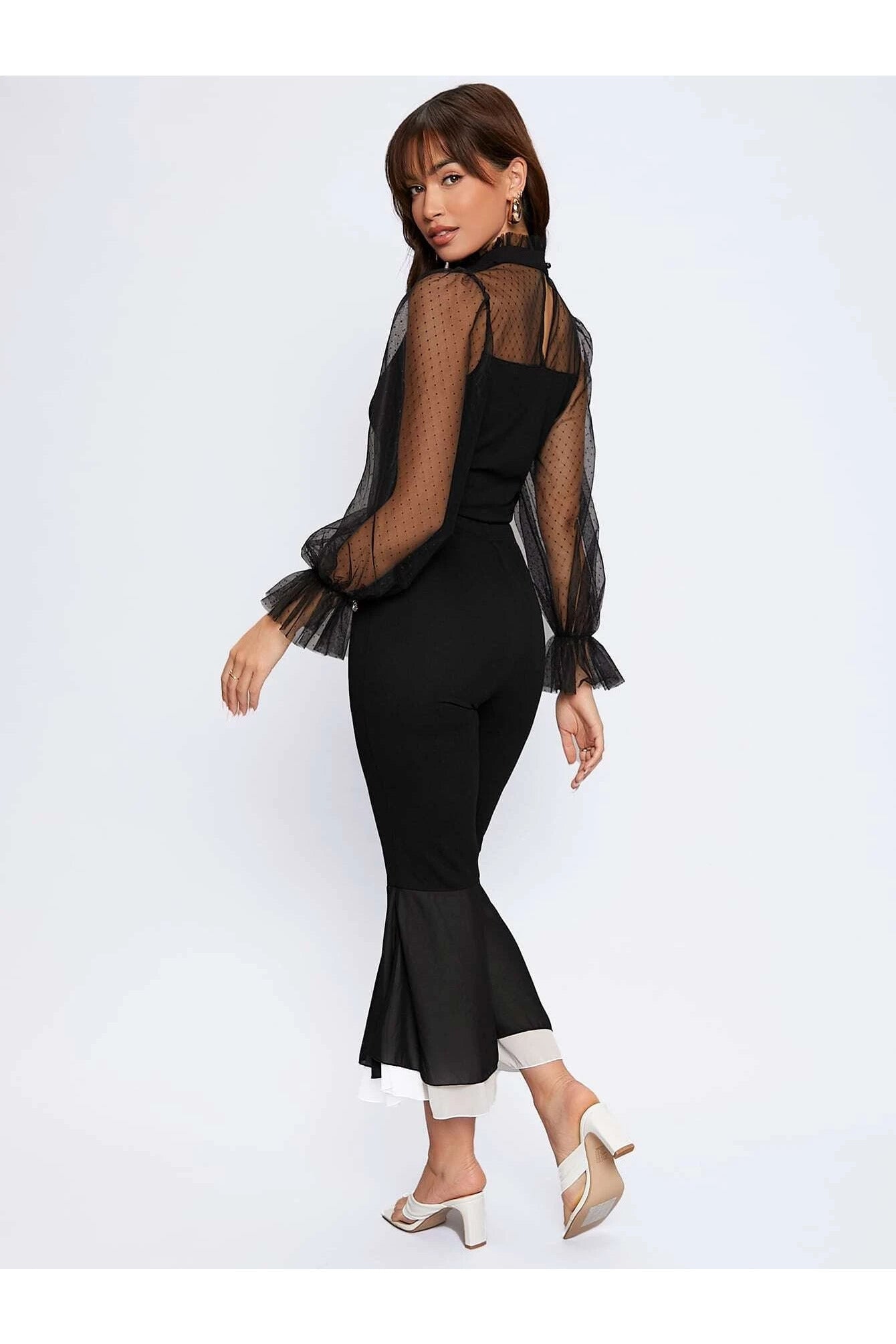 Buy SHEIN Dobby Mesh Flounce Sleeve Blouse in Pakistan