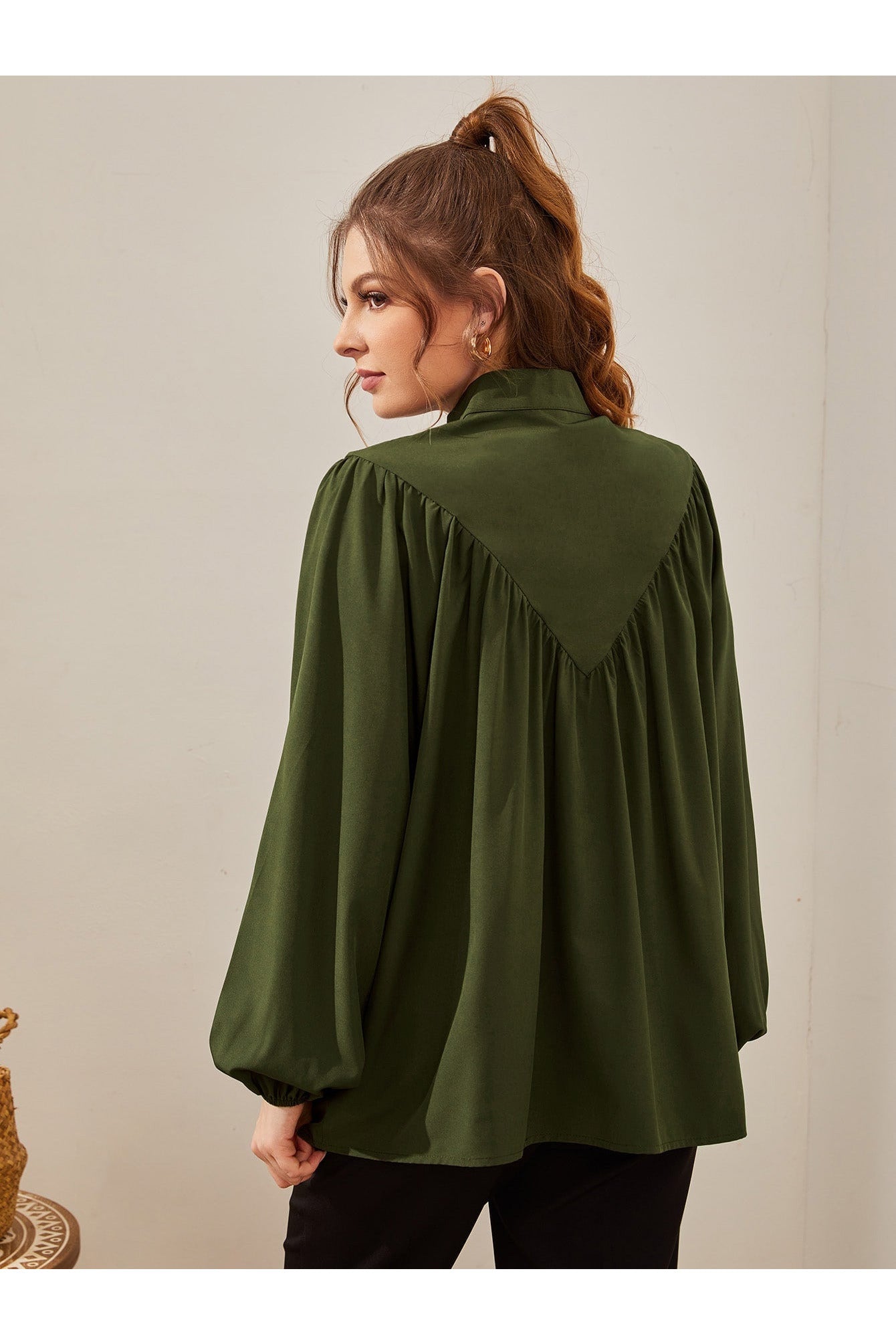 Buy Shein Fold Pleated Lantern Sleeve Blouse - Small in Pakistan