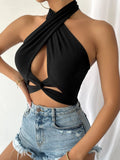 Buy Shein Twist Front Cut Out Crop Halter Top in Pakistan