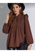Buy Shein Frill Neck Pleated Button Up Blouse - Small in Pakistan