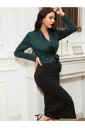 Buy Shein Shawl Collar Tie Side Satin Blouse - Large Dark Green in Pakistan