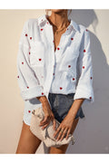Buy Shein Frenchy Heart Embroidery Pocket Patched Drop Shoulder Shirt - Small in Pakistan