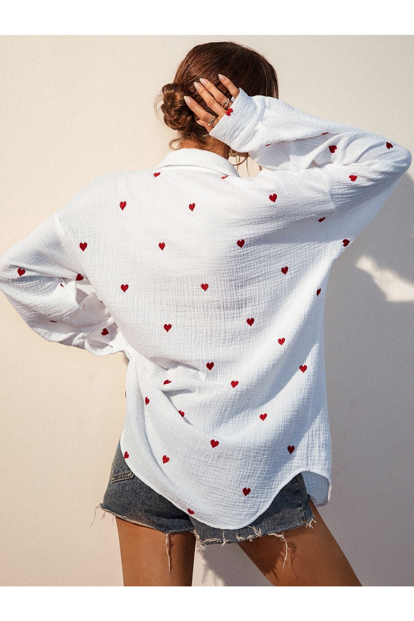 Buy Shein Frenchy Heart Embroidery Pocket Patched Drop Shoulder Shirt - Small in Pakistan