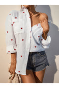 Buy Shein Frenchy Heart Embroidery Pocket Patched Drop Shoulder Shirt - Small in Pakistan