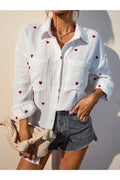 Buy Shein Frenchy Heart Embroidery Pocket Patched Drop Shoulder Shirt - Small in Pakistan