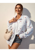 Buy Shein Frenchy Heart Embroidery Pocket Patched Drop Shoulder Shirt - Small in Pakistan
