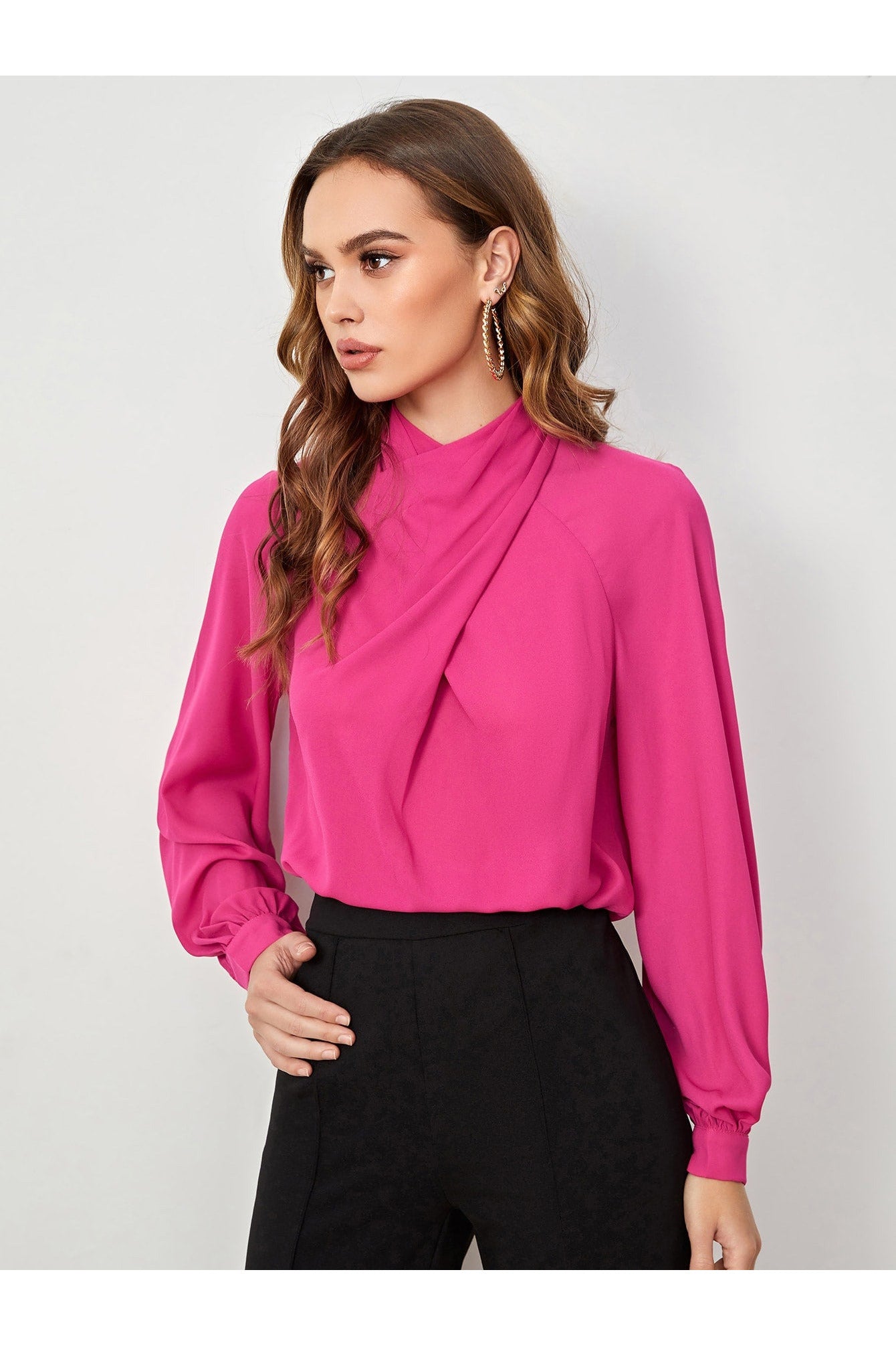 Buy Shein Unity Cross Wrap Front Bishop Sleeve Top - Small in Pakistan