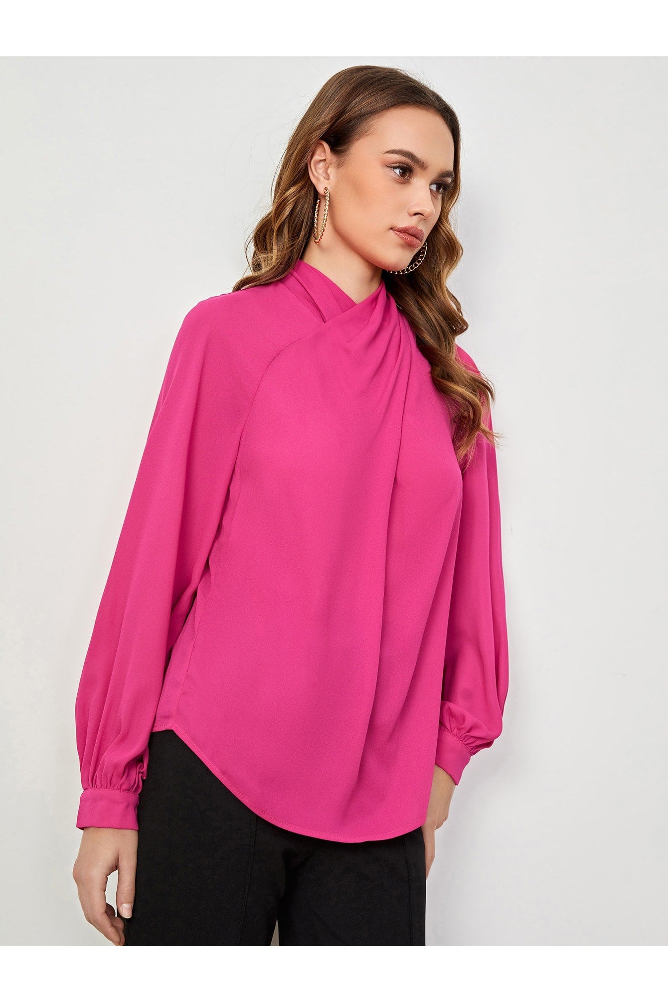 Buy Shein Unity Cross Wrap Front Bishop Sleeve Top - Small in Pakistan
