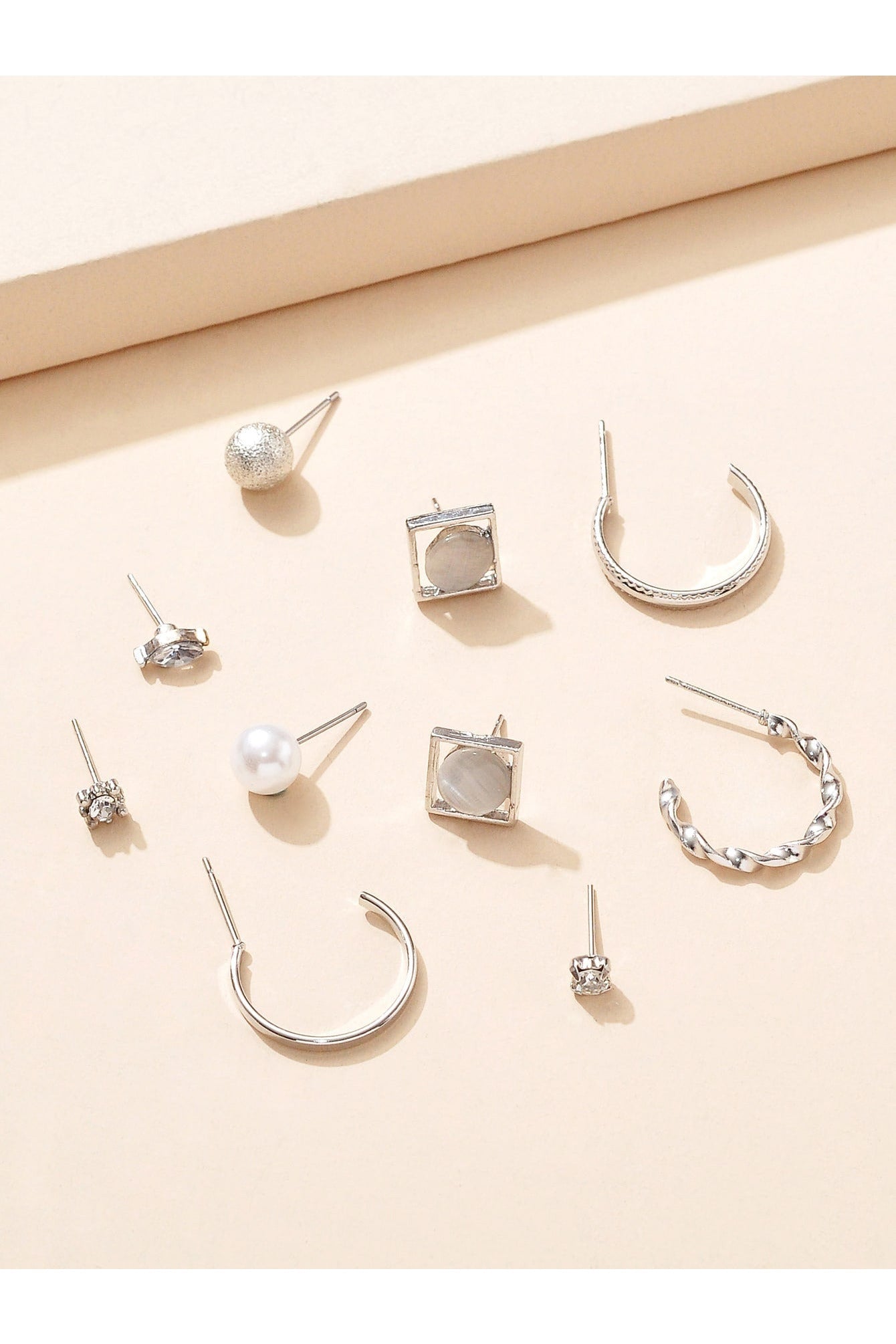 Buy Shein 9pairs Rhinestone & Faux Pearl Decor Earrings - Silver in Pakistan
