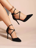 Buy Shein Minimalist Suedette Point Toe Stiletto Heeled Pumps in Pakistan