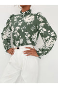 Buy SHEIN Floral Print Stand Collar Bishop Sleeve Blouse in Pakistan