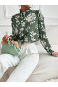 Buy SHEIN Floral Print Stand Collar Bishop Sleeve Blouse in Pakistan