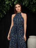 Buy Shein Golden Leaf Print Belted Culottes Jumpsuit in Pakistan