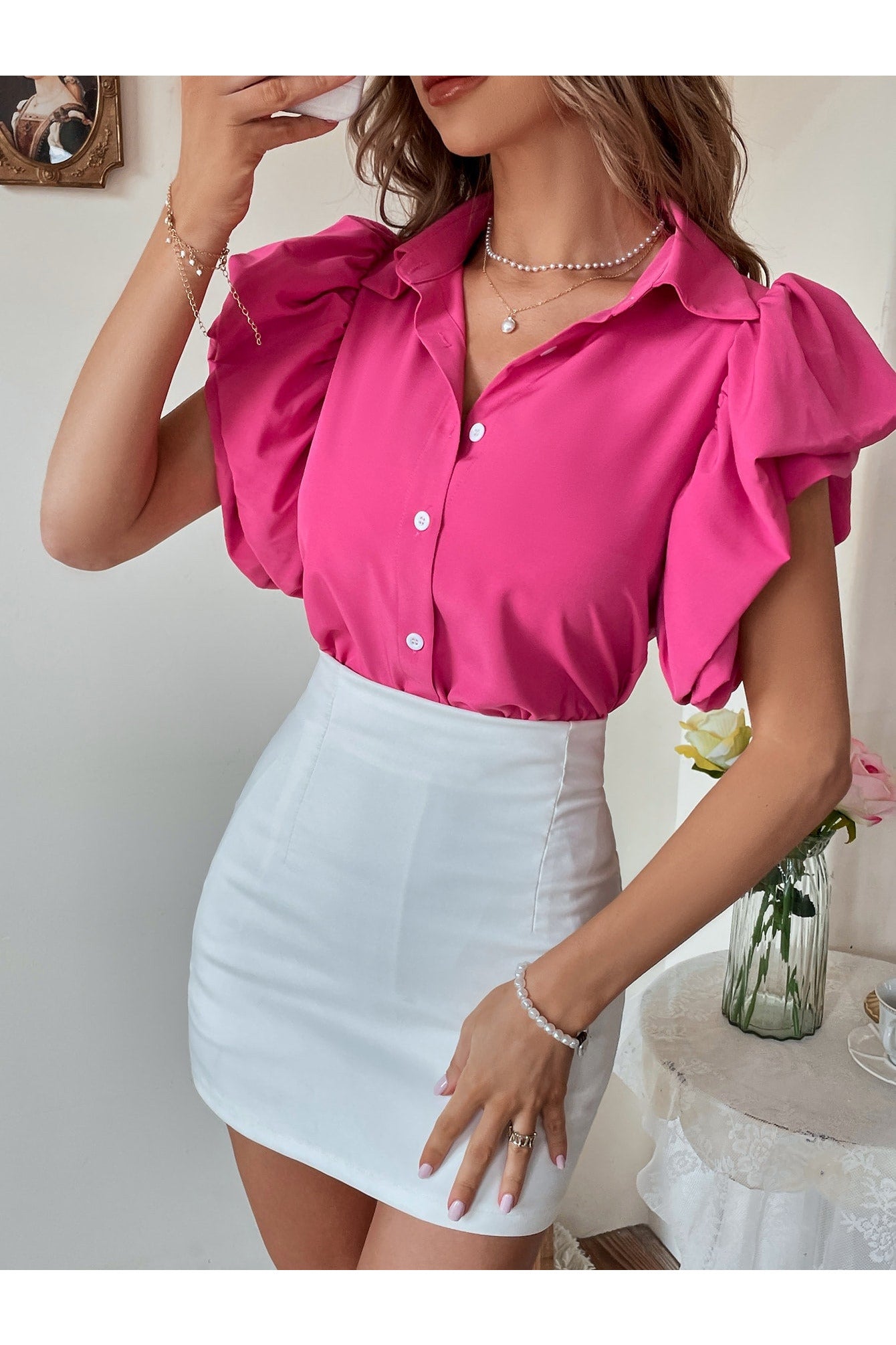 Buy Shein Ruffle Armhole Solid Shirt - Small in Pakistan