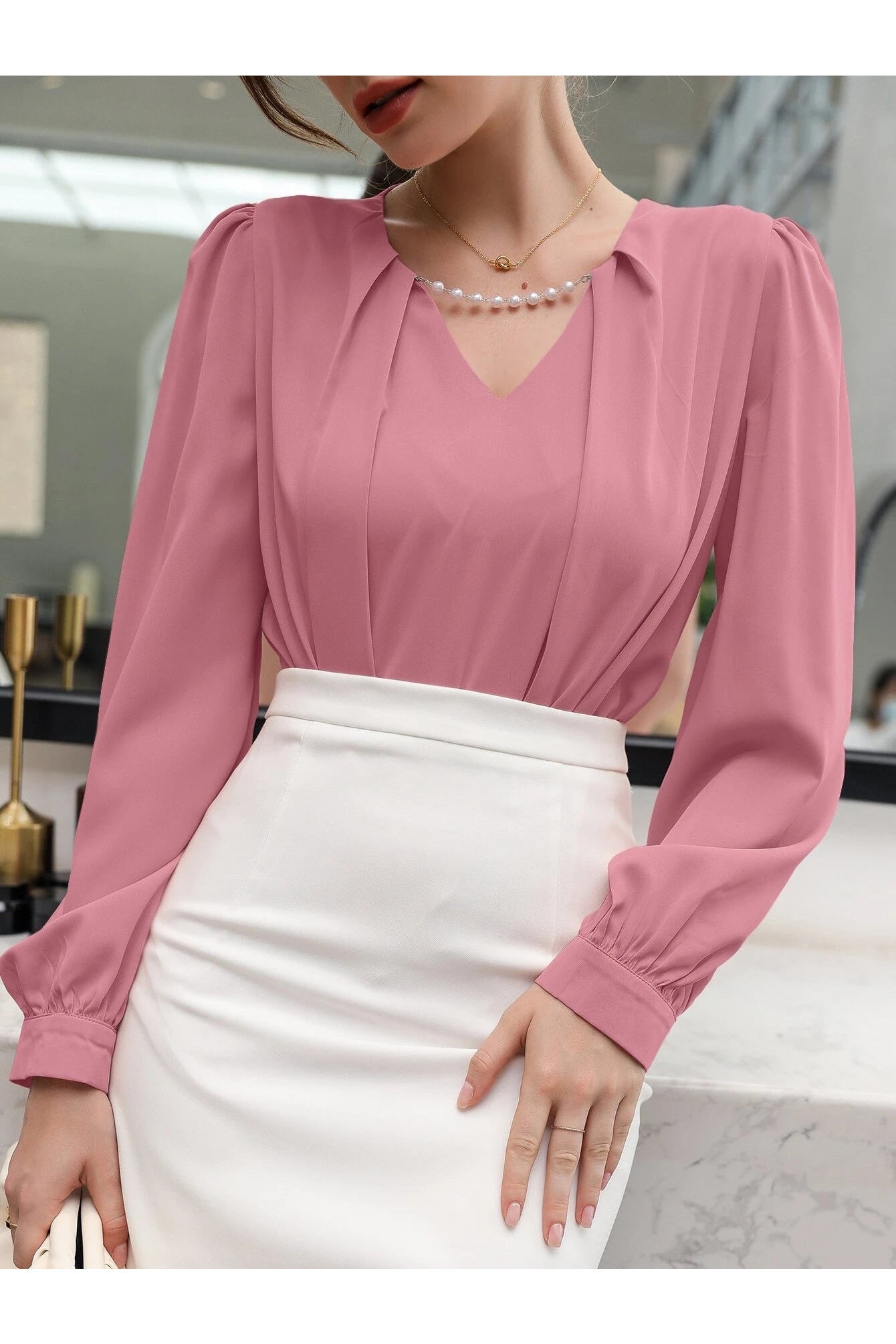 Buy Shein Puff Sleeve Solid Blouse in Pakistan