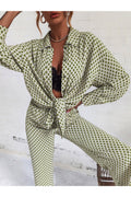 Buy Shein Argyle Print Drop Shoulder Blouse & Wide Leg Pants - Small in Pakistan