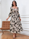 Buy Shein Modely Floral Print Lantern Sleeve Square Neck Dress in Pakistan