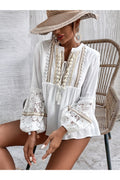 Buy Shein Contrast Lace Tie Front Tassel Detail Peplum Blouse - Small in Pakistan