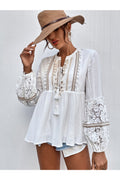 Buy Shein Contrast Lace Tie Front Tassel Detail Peplum Blouse - Small in Pakistan