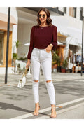 Buy Shein Lantern Sleeve Keyhole Back Blouse in Pakistan