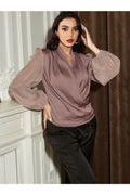 Buy Shein Fold Pleated Lantern Sleeve Satin Blouse in Pakistan