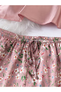 Buy Shein Floral Print Lace Detail Tie Front Satin PJ Set - Small Dusty Pink in Pakistan