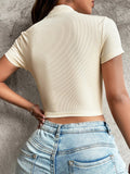 Buy Shein Ezwear Half Zip Ribbed Knit Tee in Pakistan