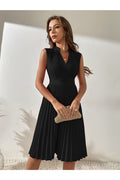 Buy SHEIN Solid Pleated Notched A-line Dress - Medium Black in Pakistan