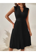 Buy SHEIN Solid Pleated Notched A-line Dress - Small Black in Pakistan
