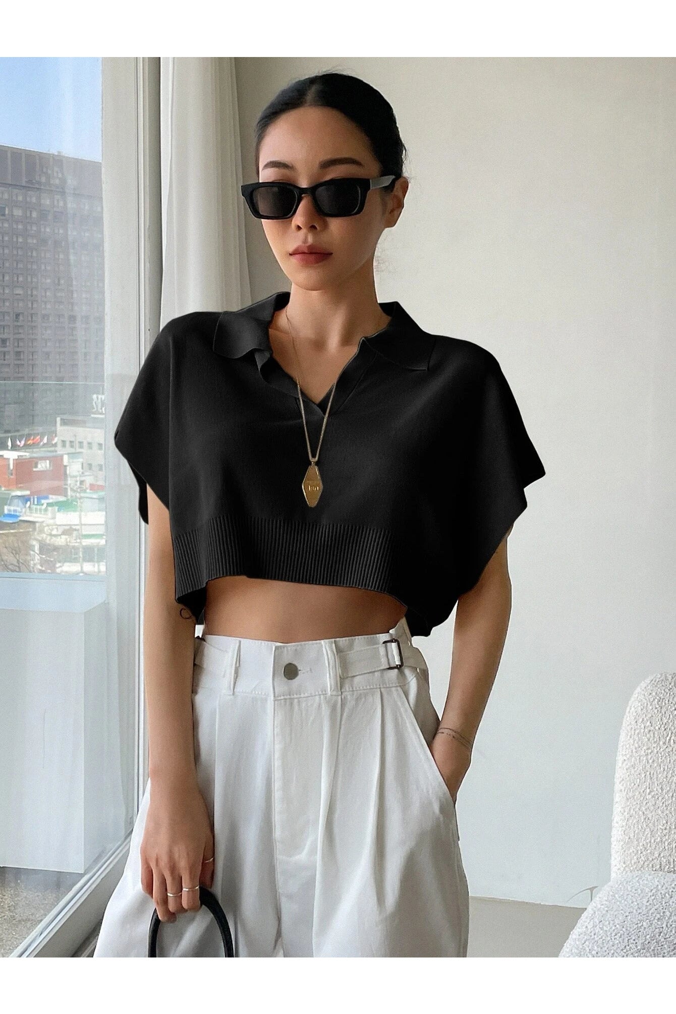 Buy SHEIN DAZY Batwing Sleeve Crop Knit Top in Pakistan