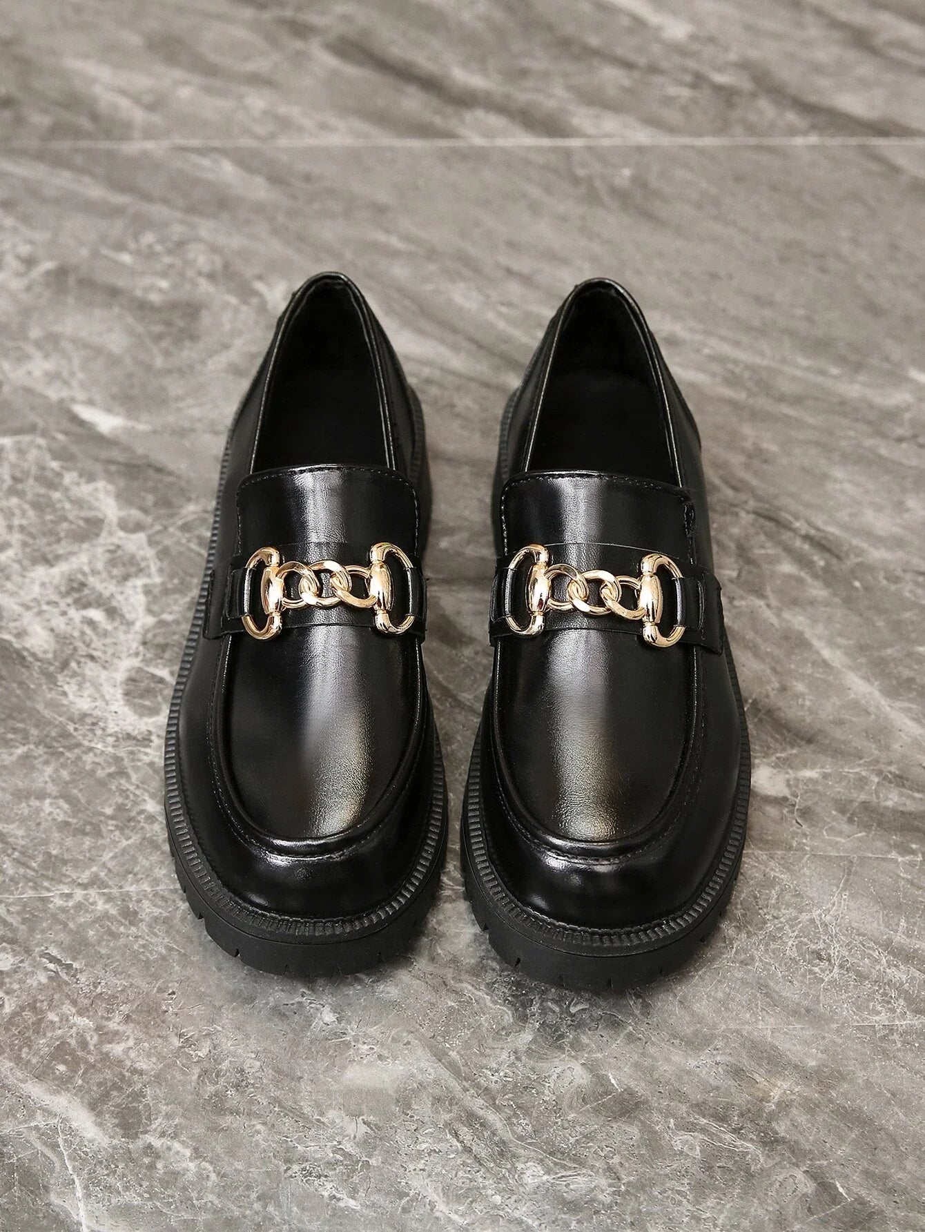 Buy Shein Round Toe Flats Women Minimalist Chain Decor Loafers in Pakistan