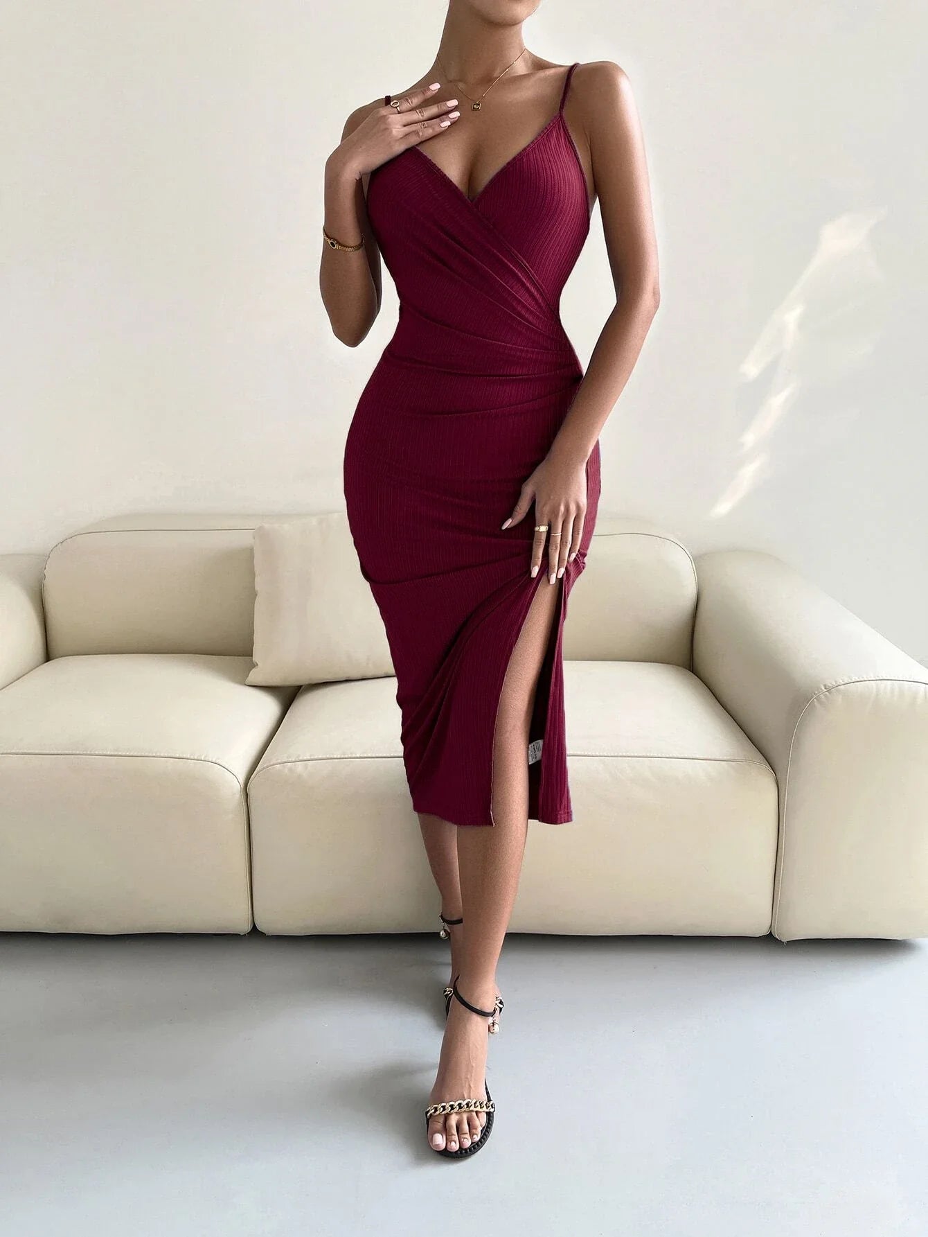 Buy Shein Ruched Split Thigh Cami Dress in Pakistan