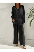Buy Shein Plisse Drop Shoulder Shirt & Wide Leg Pants - Small in Pakistan