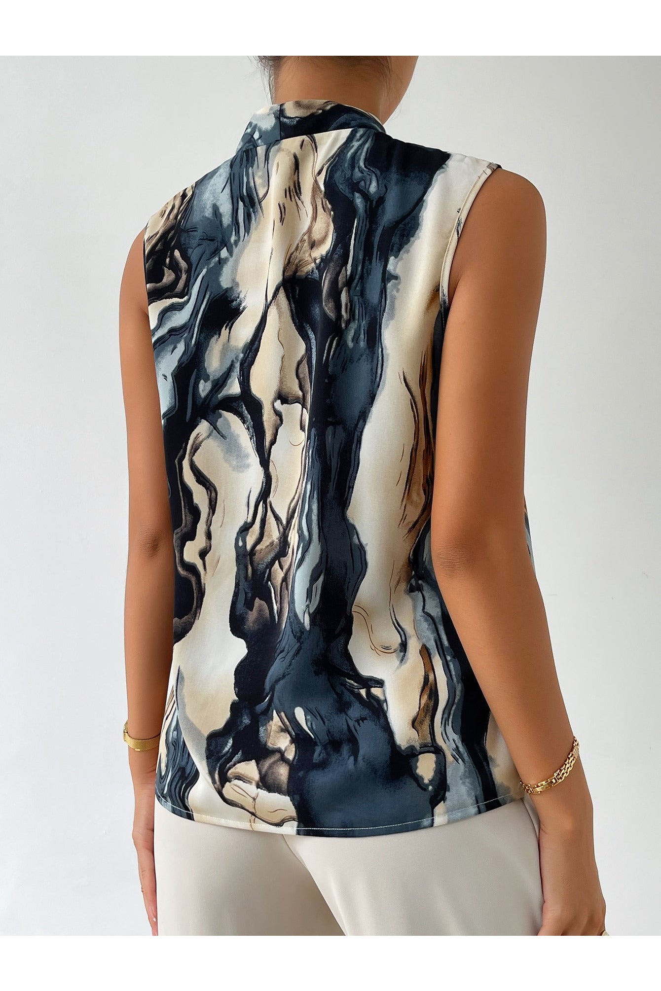 Buy Shein Marble Print Button Front Blouse - Small in Pakistan