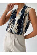 Buy Shein Marble Print Button Front Blouse - Small in Pakistan