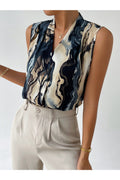 Buy Shein Marble Print Button Front Blouse - Small in Pakistan