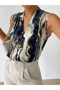 Buy Shein Marble Print Button Front Blouse - Small in Pakistan