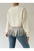 Buy Shein Drop Shoulder Fringe Trim Pullover - Small in Pakistan