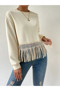 Buy Shein Drop Shoulder Fringe Trim Pullover - Small in Pakistan