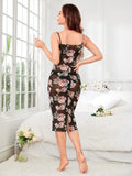 Buy Shein Floral Print Slit Back Lace Detail Cami Nightdress Without Lingerie in Pakistan