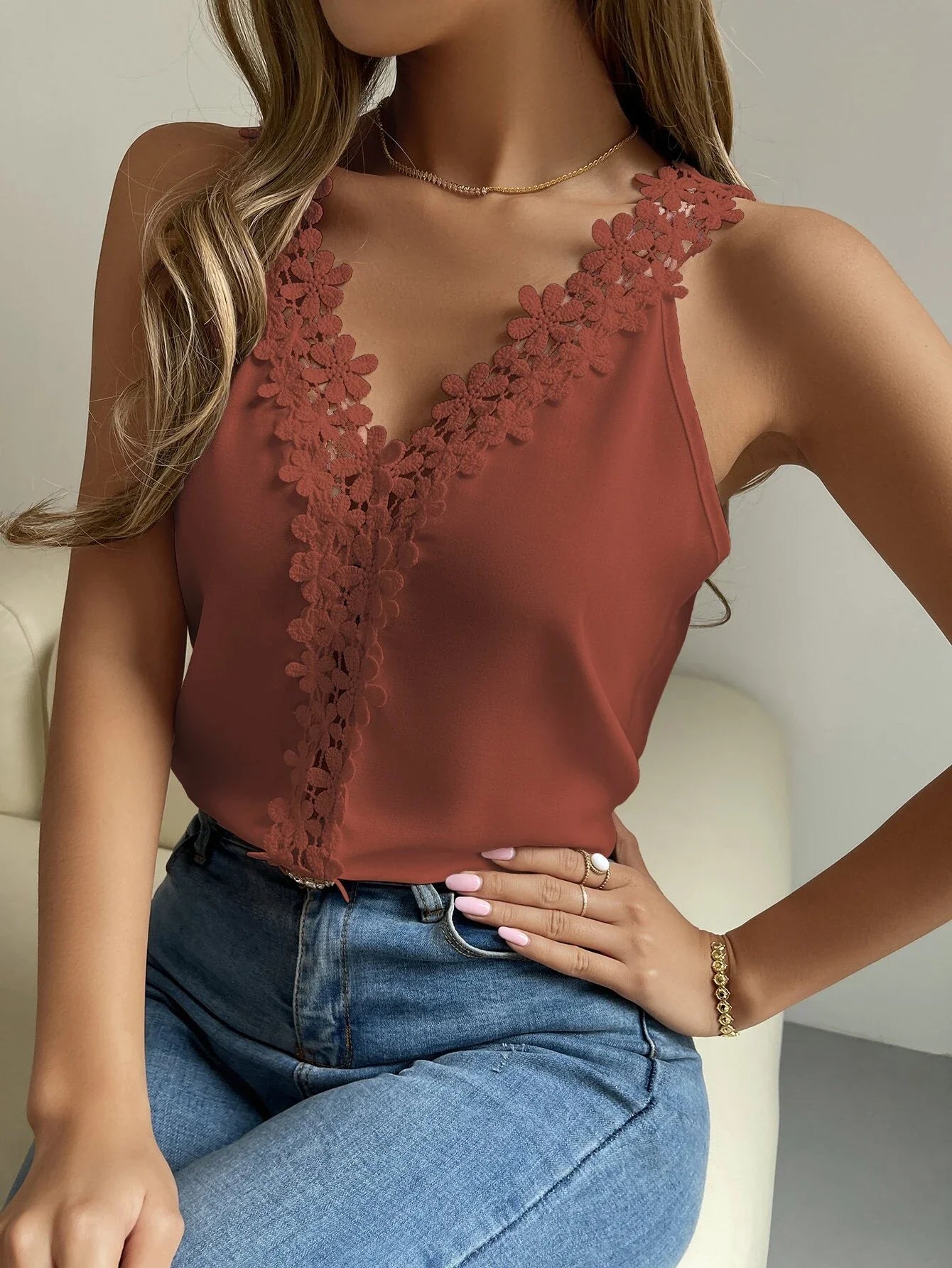 Buy Shein Guipure Lace V Neck Tank Top in Pakistan