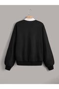 Buy Shein EZwear Contrast Collar Bear Patched 2 In 1 Pullover - Small in Pakistan