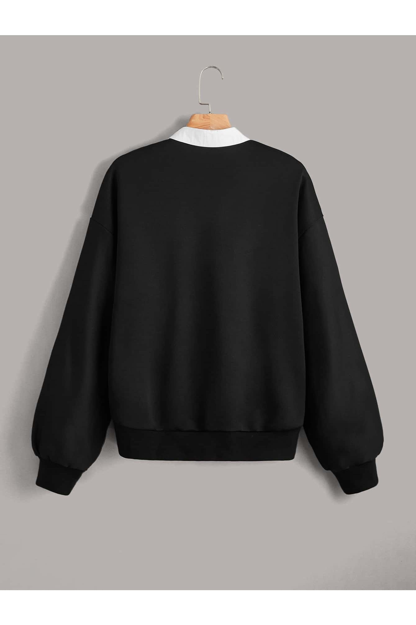 Buy Shein EZwear Contrast Collar Bear Patched 2 In 1 Pullover - Small in Pakistan