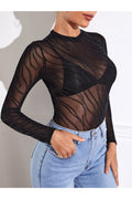 Buy SHEIN BAE Lettuce Trim Glitter Sheer Mesh Top Without Bra in Pakistan
