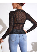 Buy SHEIN BAE Lettuce Trim Glitter Sheer Mesh Top Without Bra in Pakistan